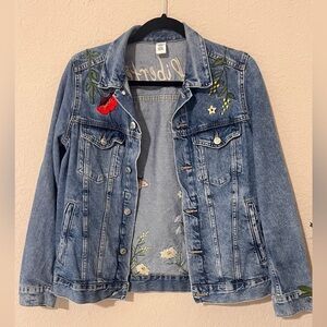 H&M Light Blue Denim Jacket with Floral Embroidery